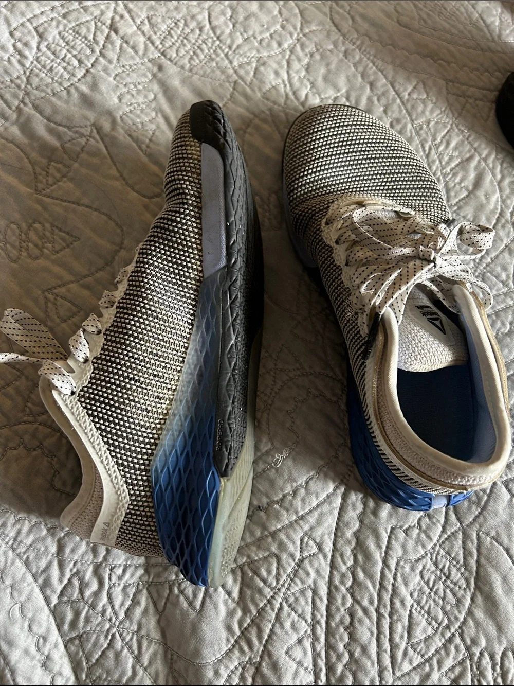 Reebok Knit Running Shoes in Black, White & Light Blue